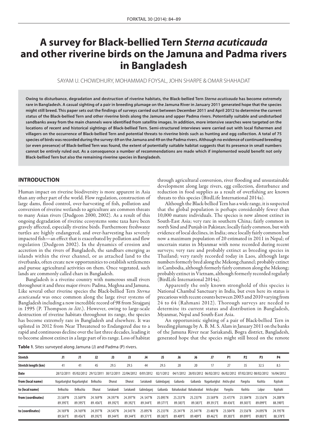 A Survey For Black Bellied Tern Sterna Acuticauda And Other Riverine