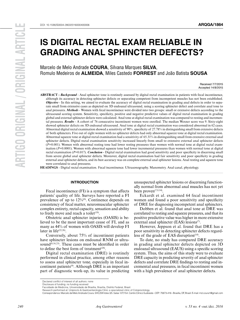 Is Digital Rectal Exam Reliable In Grading Anal Sphincter Defects