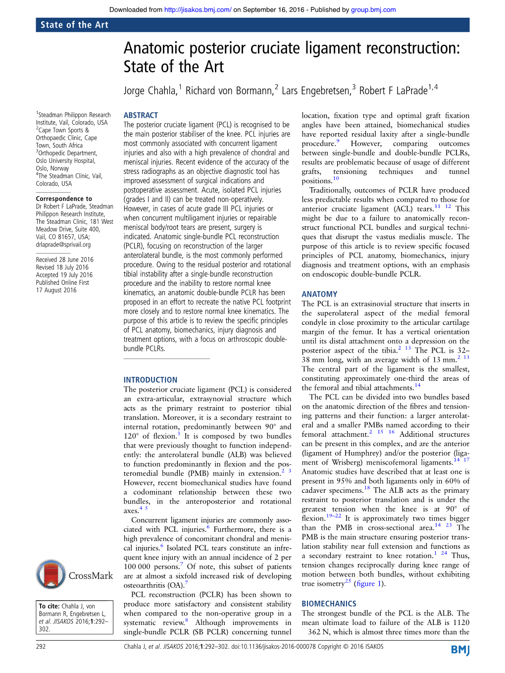 Anatomic Posterior Cruciate Ligament Reconstruction State Of The Art