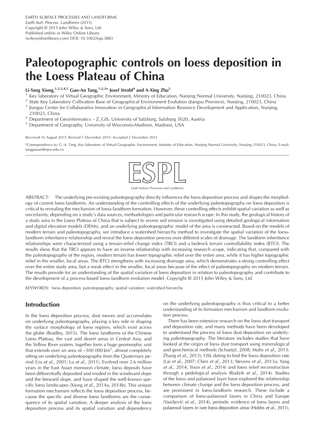 Paleotopographic Controls On Loess Deposition In The Loess Plateau Of