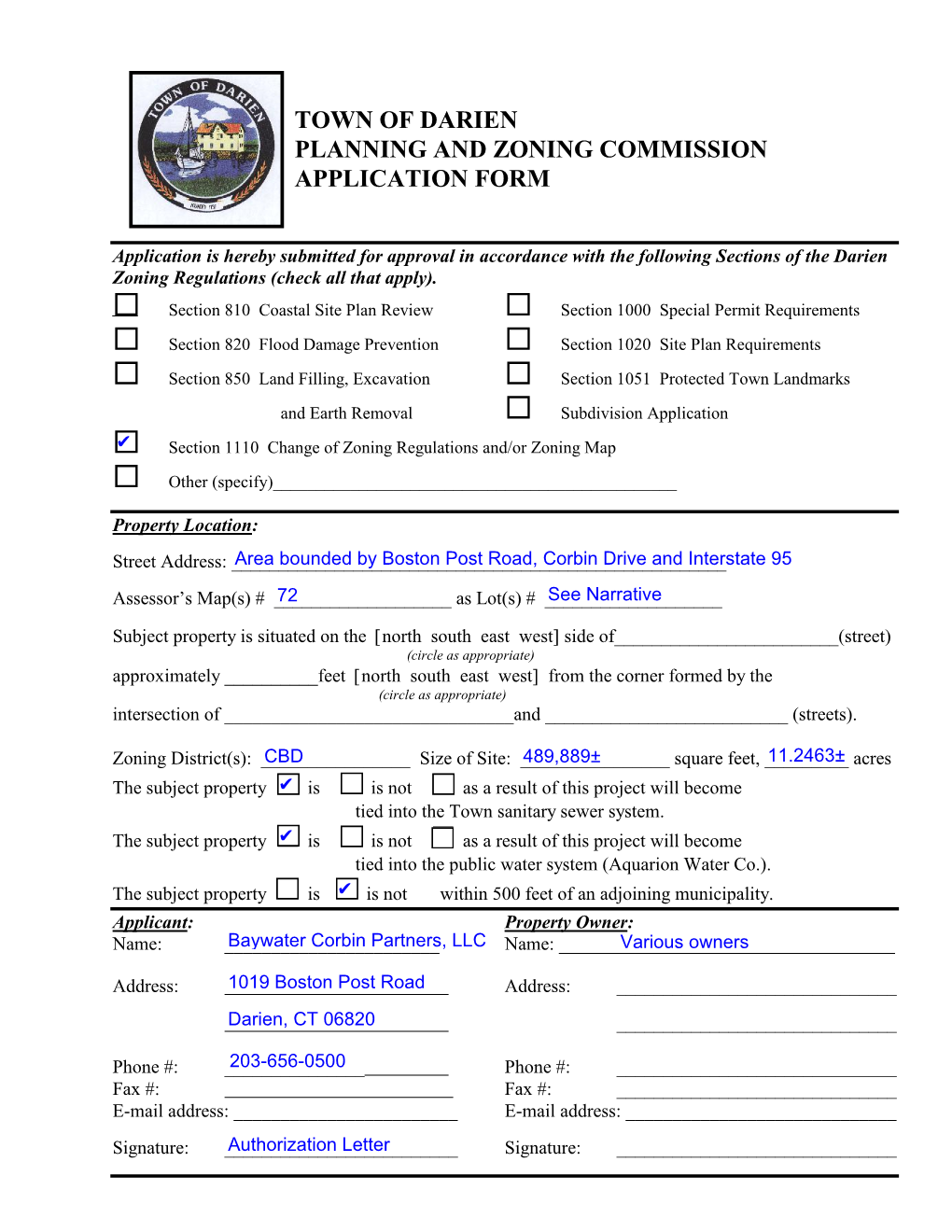 Town Of Darien Planning And Zoning Commission Application Form Docslib