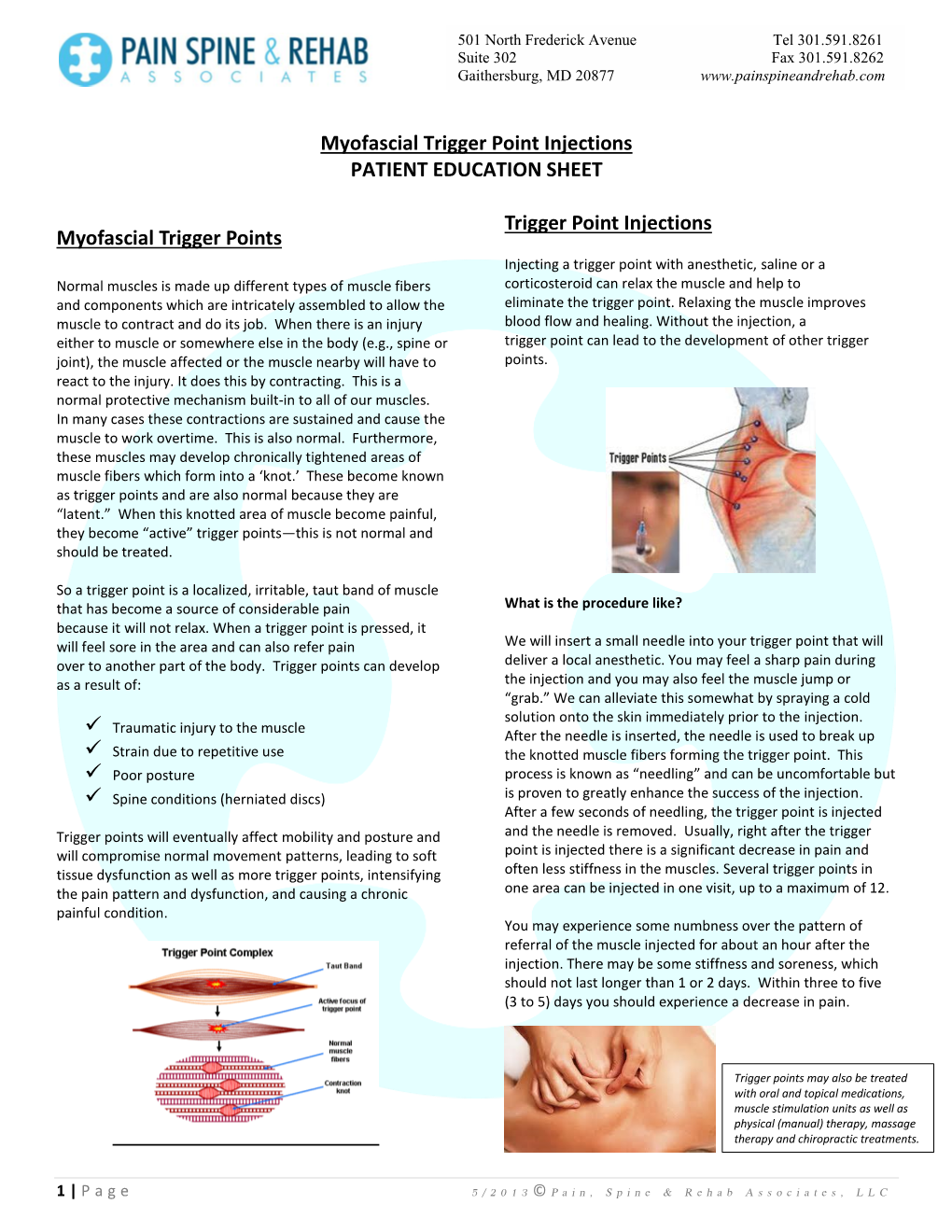 Myofascial Trigger Point Injections Patient Education Sheet Myofascial