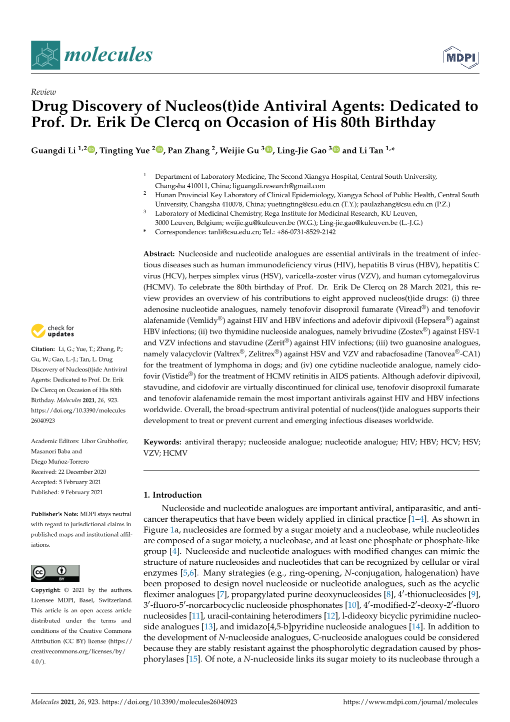 Drug Discovery Of Nucleos T Ide Antiviral Agents Dedicated To Prof Dr