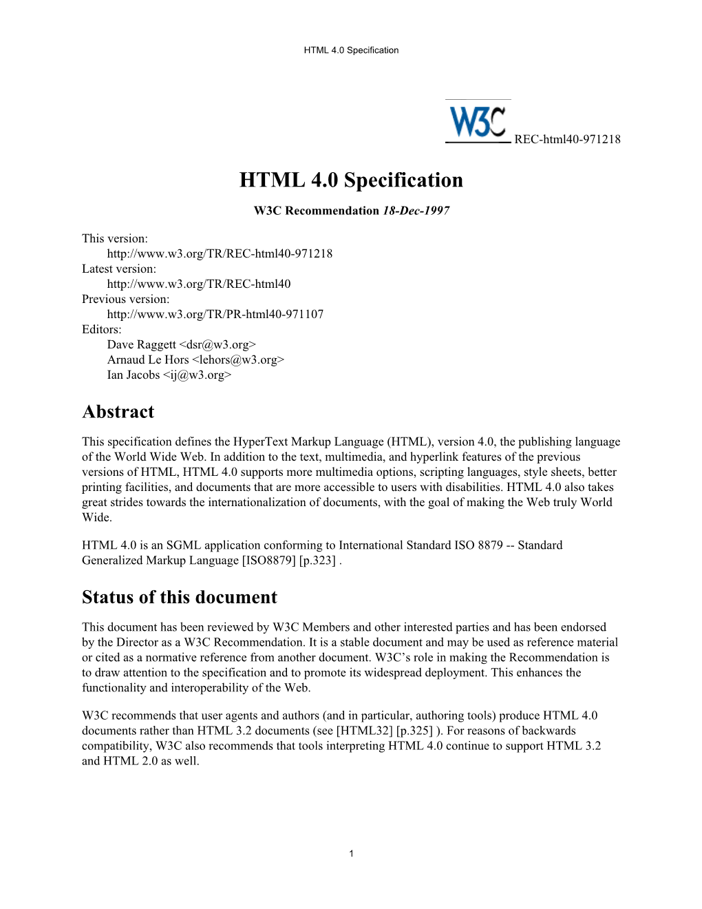 HTML 4.0 Specification