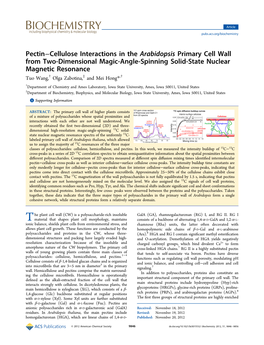 PectinCellulose Interactions In The Arabidopsis Primary Cell Wall From