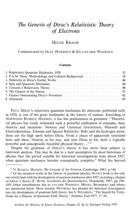 The Genesis of Dirac's Relativistic Theory of Electrons