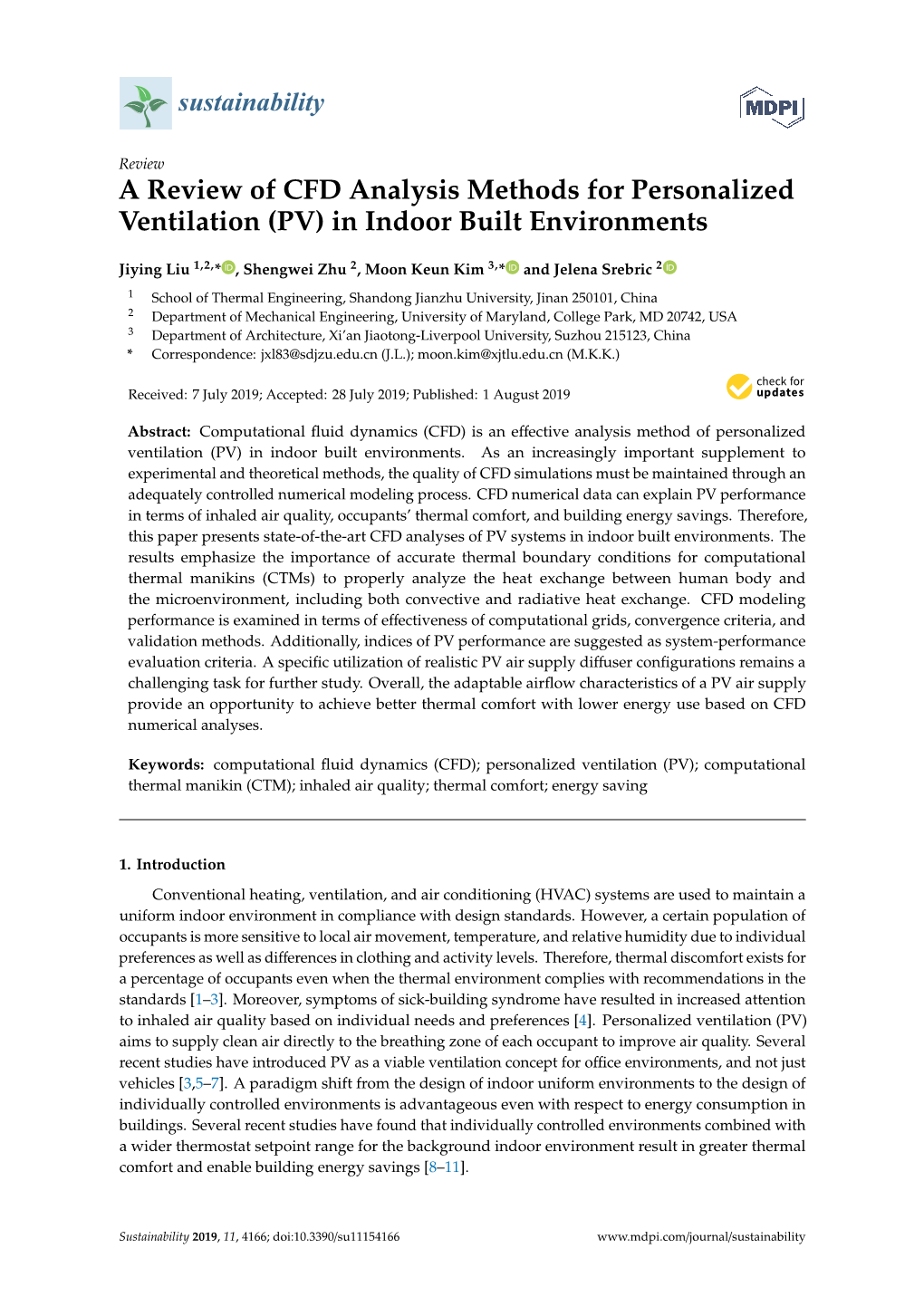 A Review of CFD Analysis Methods for Personalized Ventilation (PV) in Indoor Built Environments
