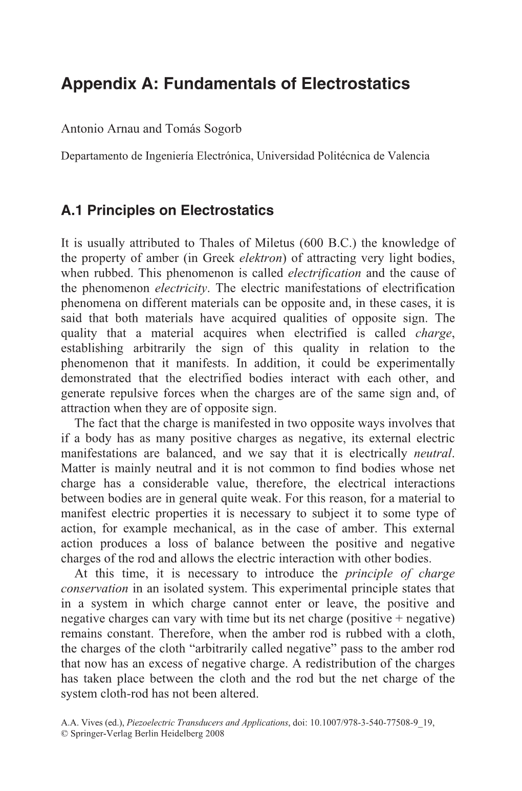 Appendix A: Fundamentals of Electrostatics
