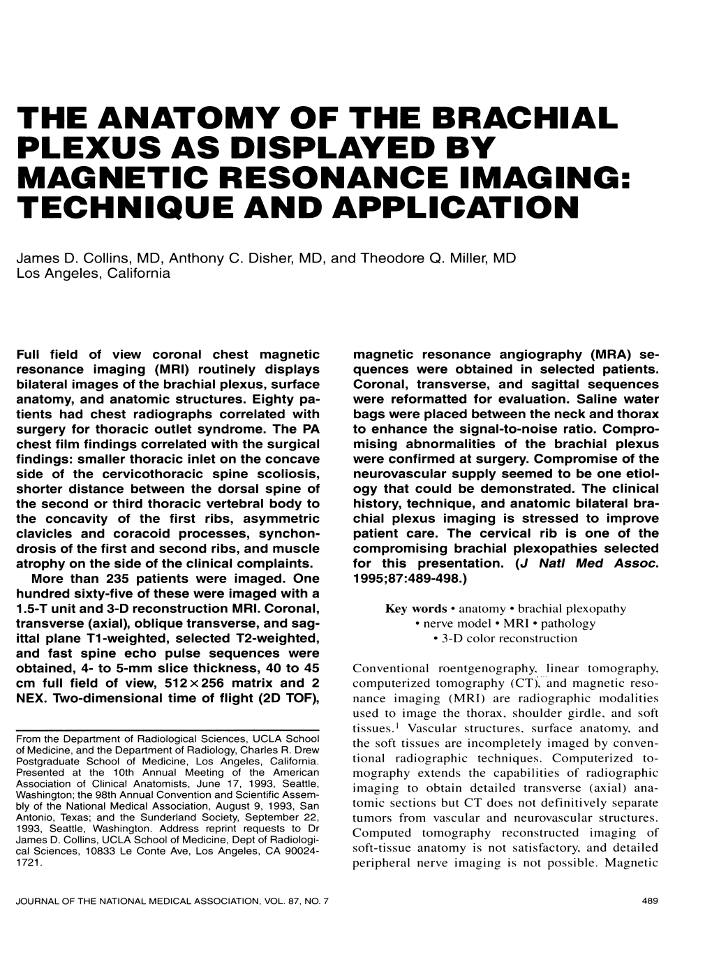 The Anatomy Of The Brachial Plexus As Displayed By Magnetic Resonance Imaging Technique And