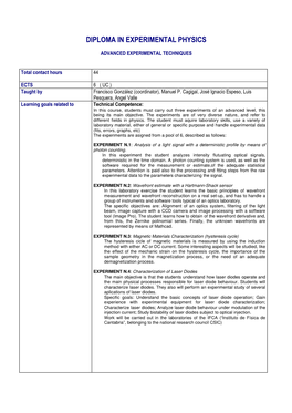 Diploma in Experimental Physics