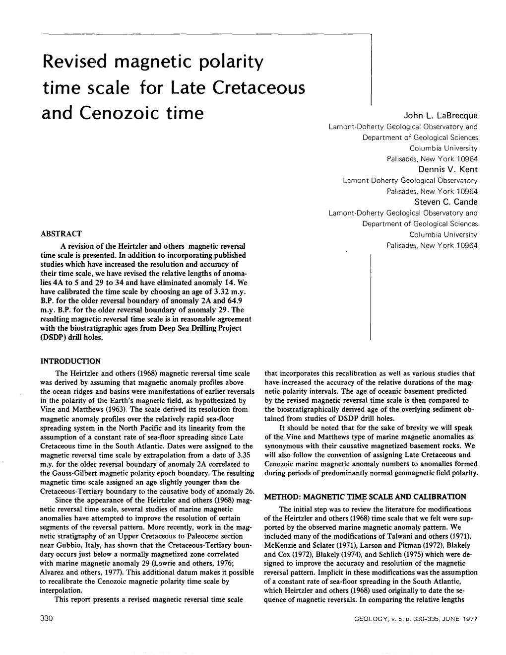 Revised Magnetic Polarity Time Scale For Late Cretaceous And Cenozoic