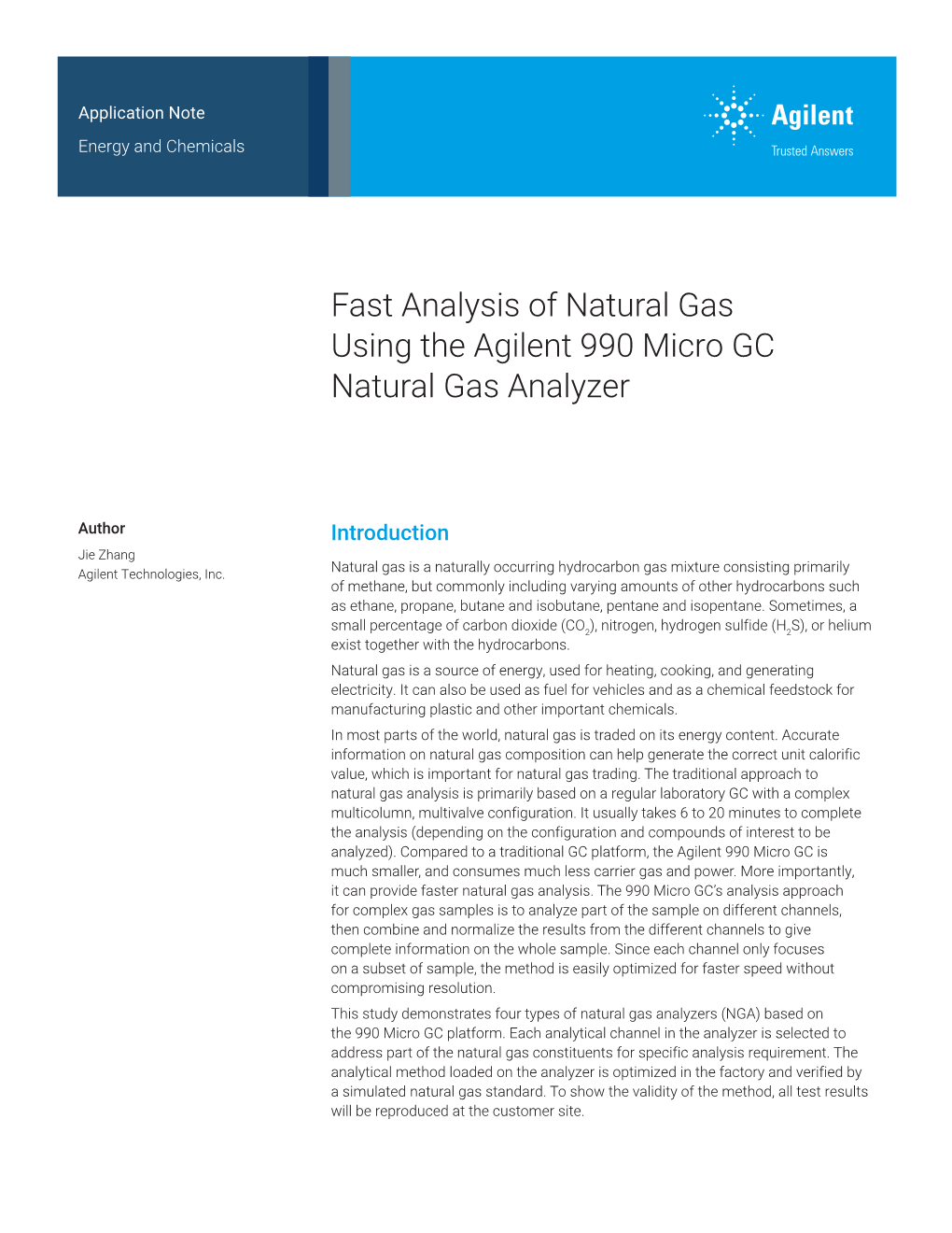 Fast Analysis Of Natural Gas Using The Agilent Micro Gc Natural Gas