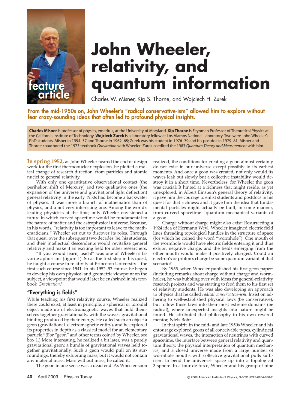 John Wheeler, Relativity, and Quantum Information