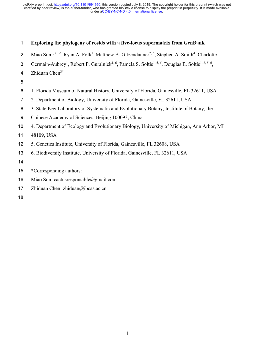 Exploring The Phylogeny Of Rosids With A Five Locus Supermatrix From