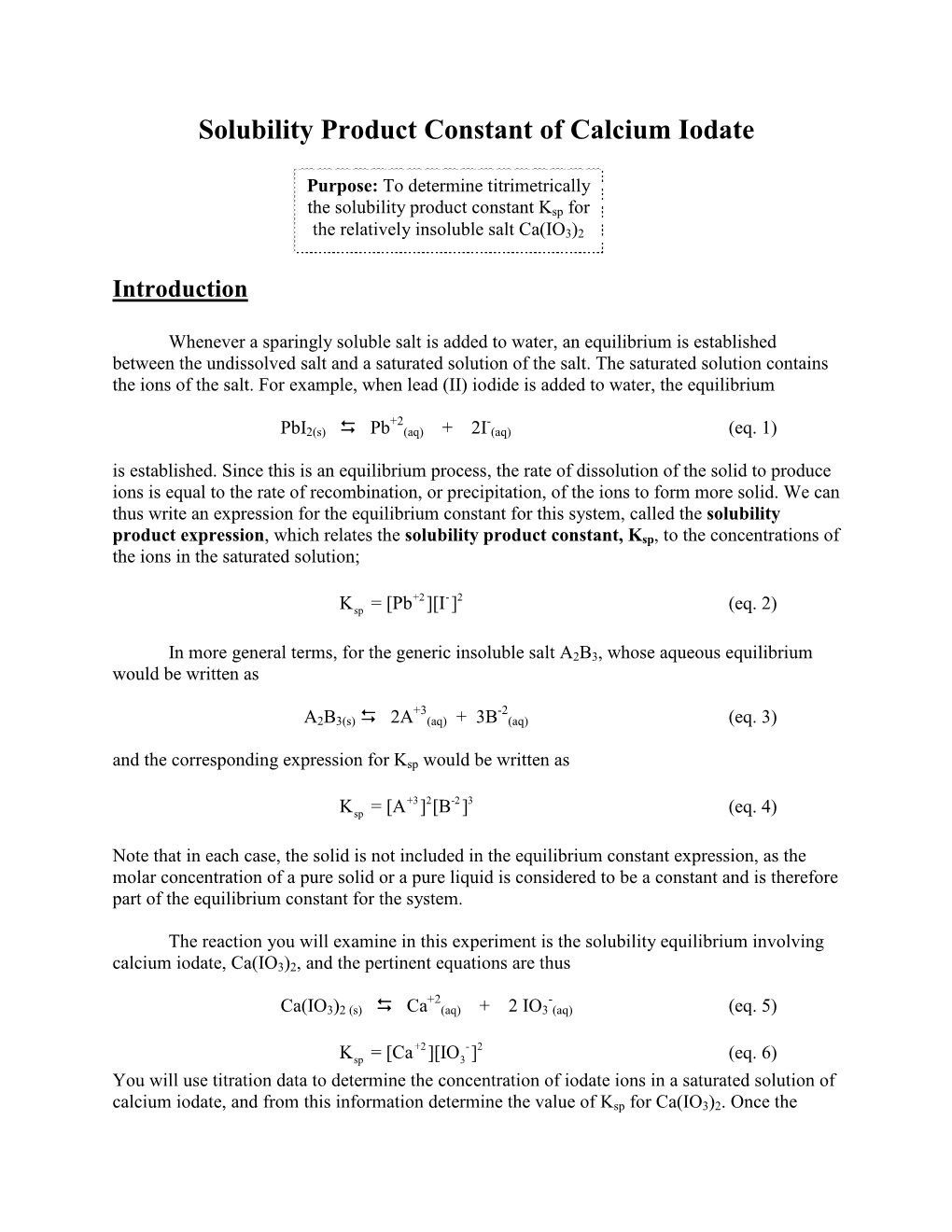 Solubility Product Constant Of Calcium Iodate Docslib