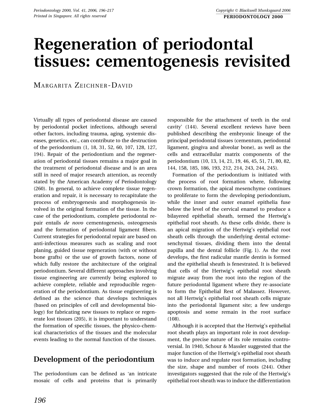 Regeneration Of Periodontal Tissues Cementogenesis Revisited Docslib