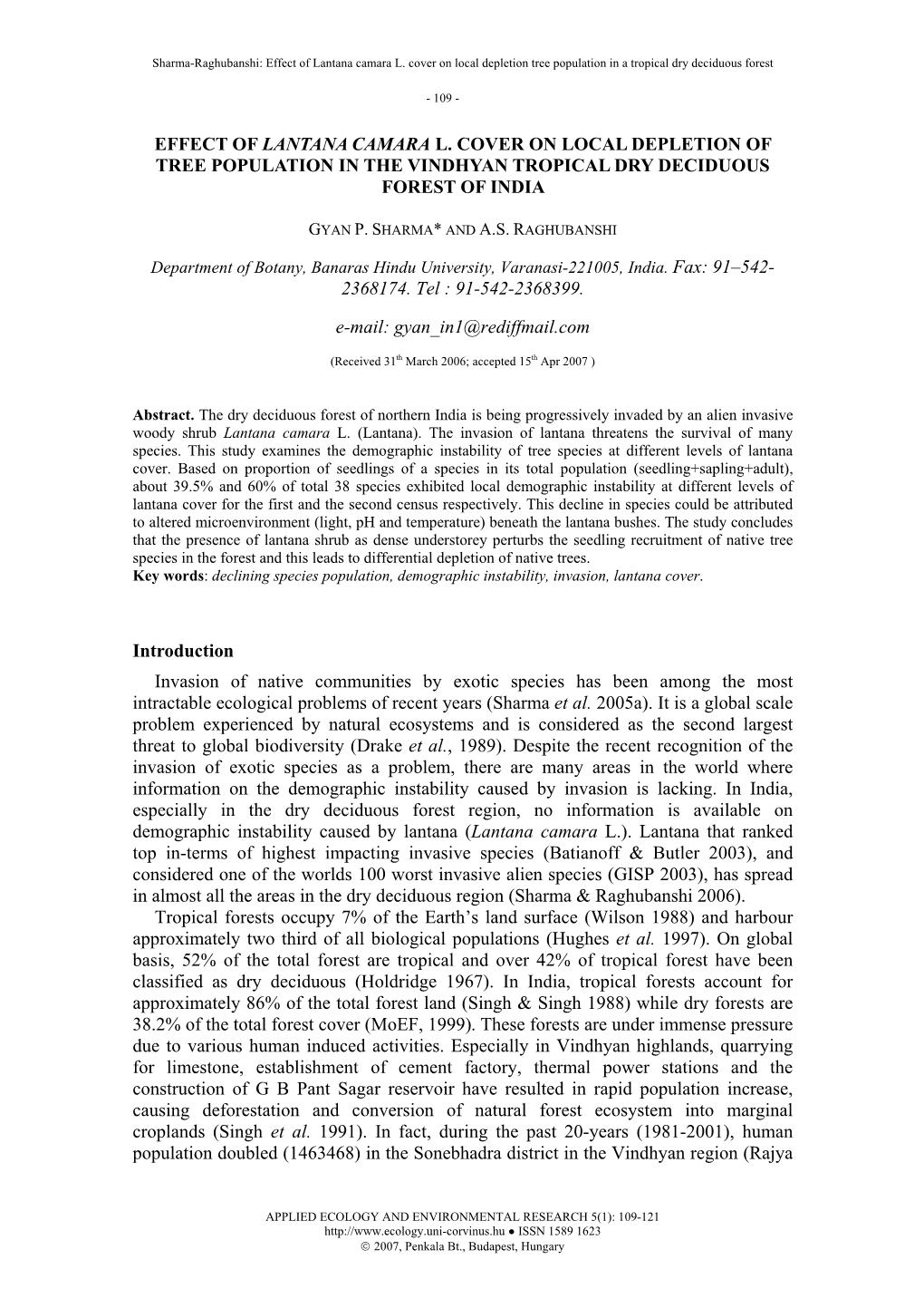 Effect Of Lantana Camara L Cover On Local Depletion Of Tree Population