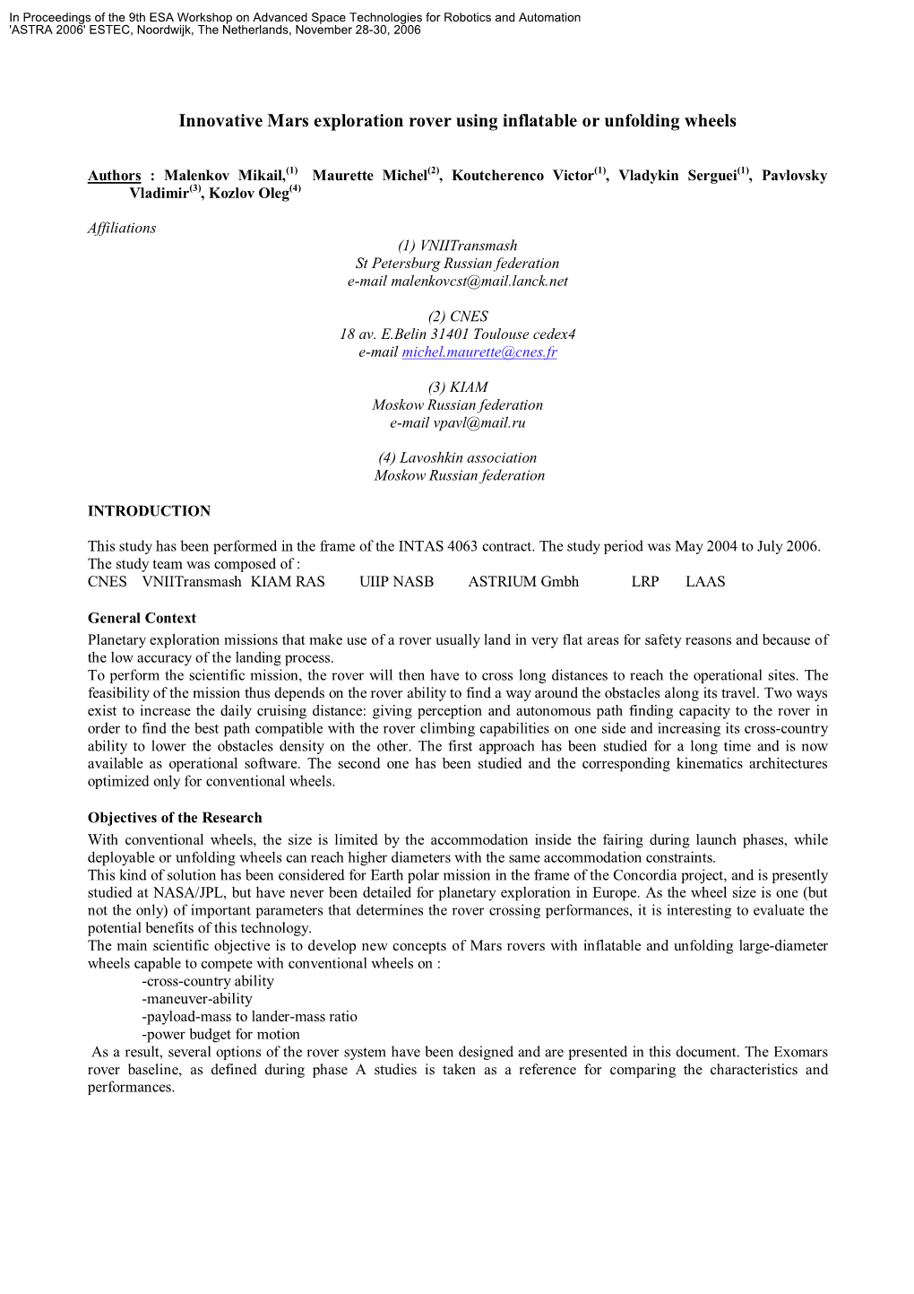 Innovative Mars Exploration Rover Using Inflatable Or Unfolding Wheels