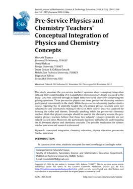 Pre-Service Physics and Chemistry Teachers' Conceptual Integration of Physics and Chemistry Concepts