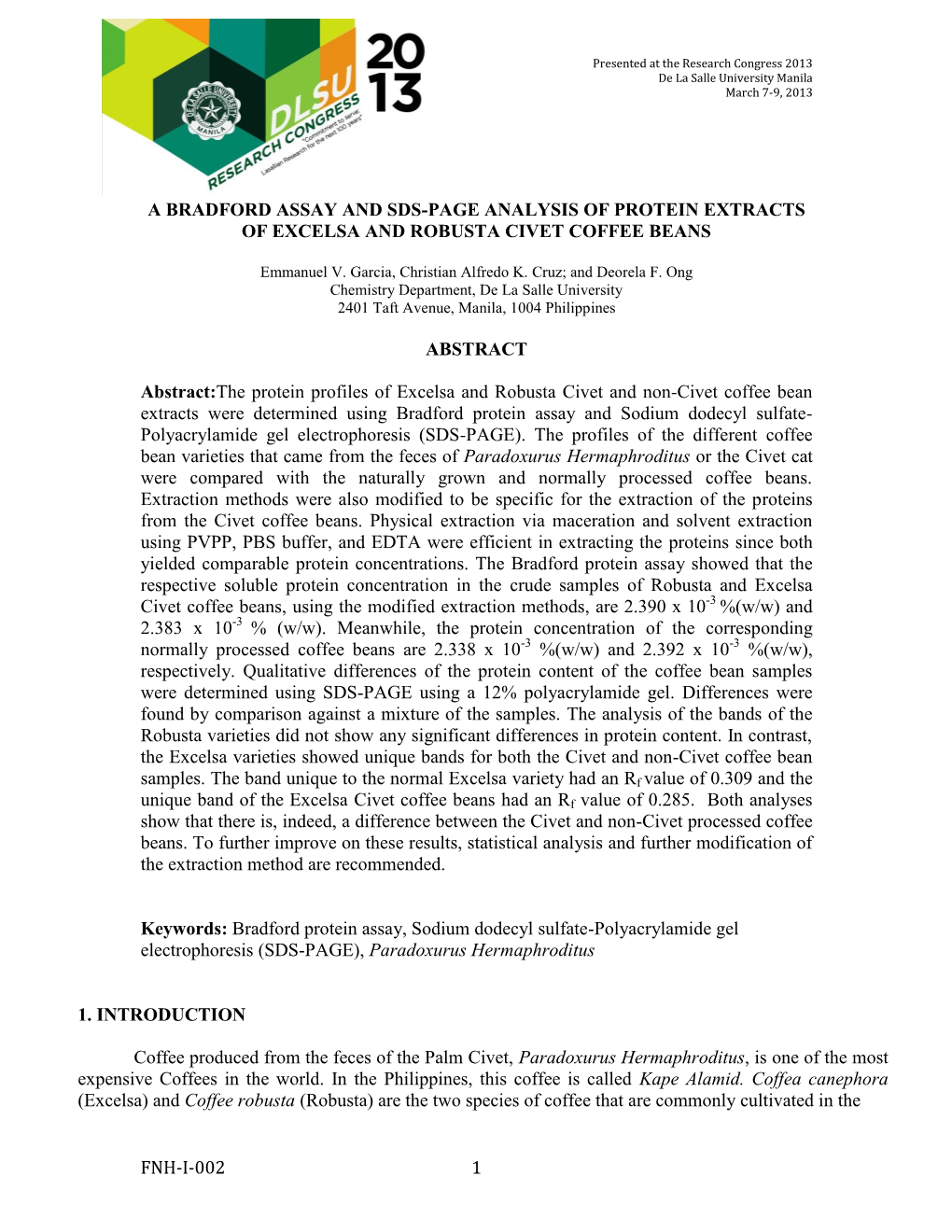 Fnh I A Bradford Assay And Sds Page Analysis Of Docslib