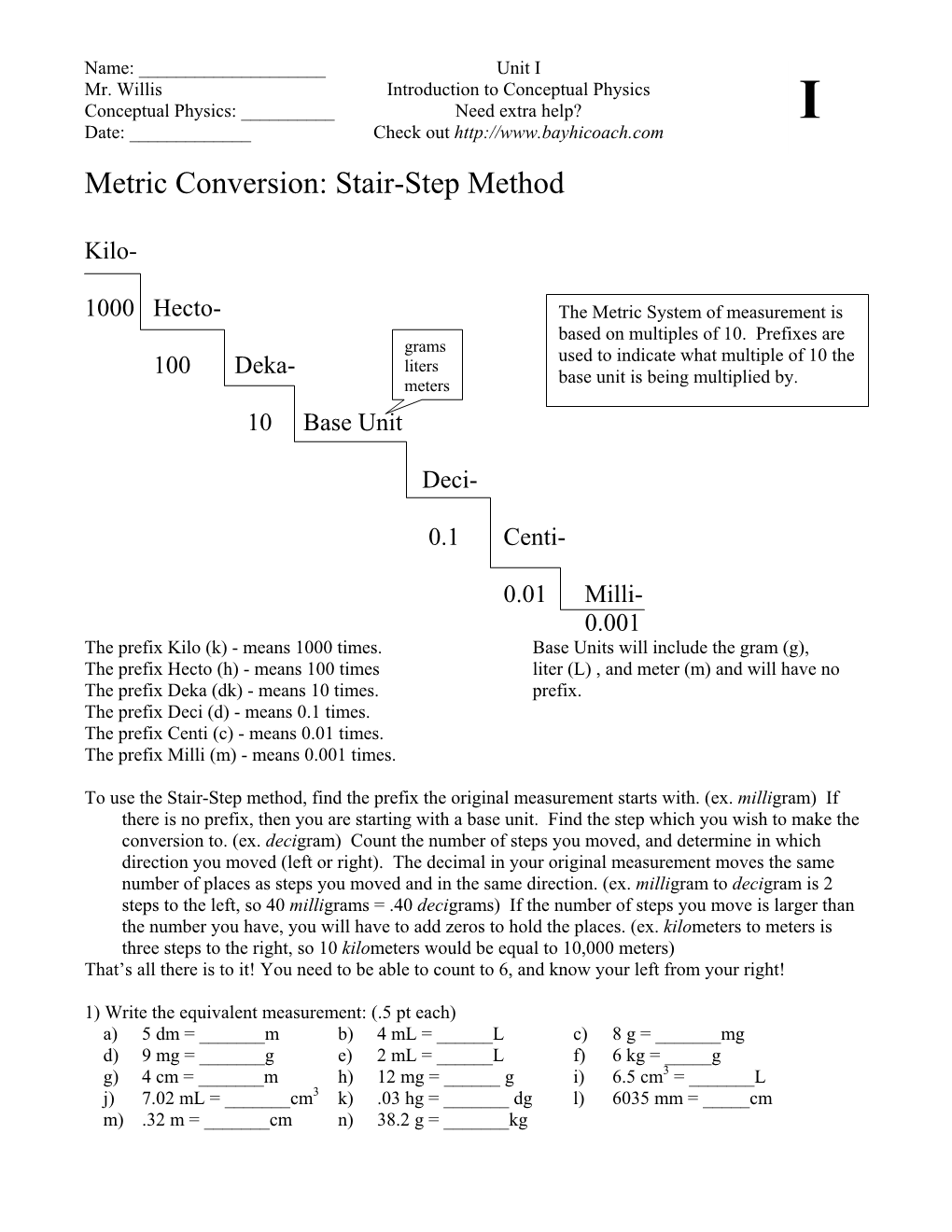 Metric Conversion Stair Step Method Docslib