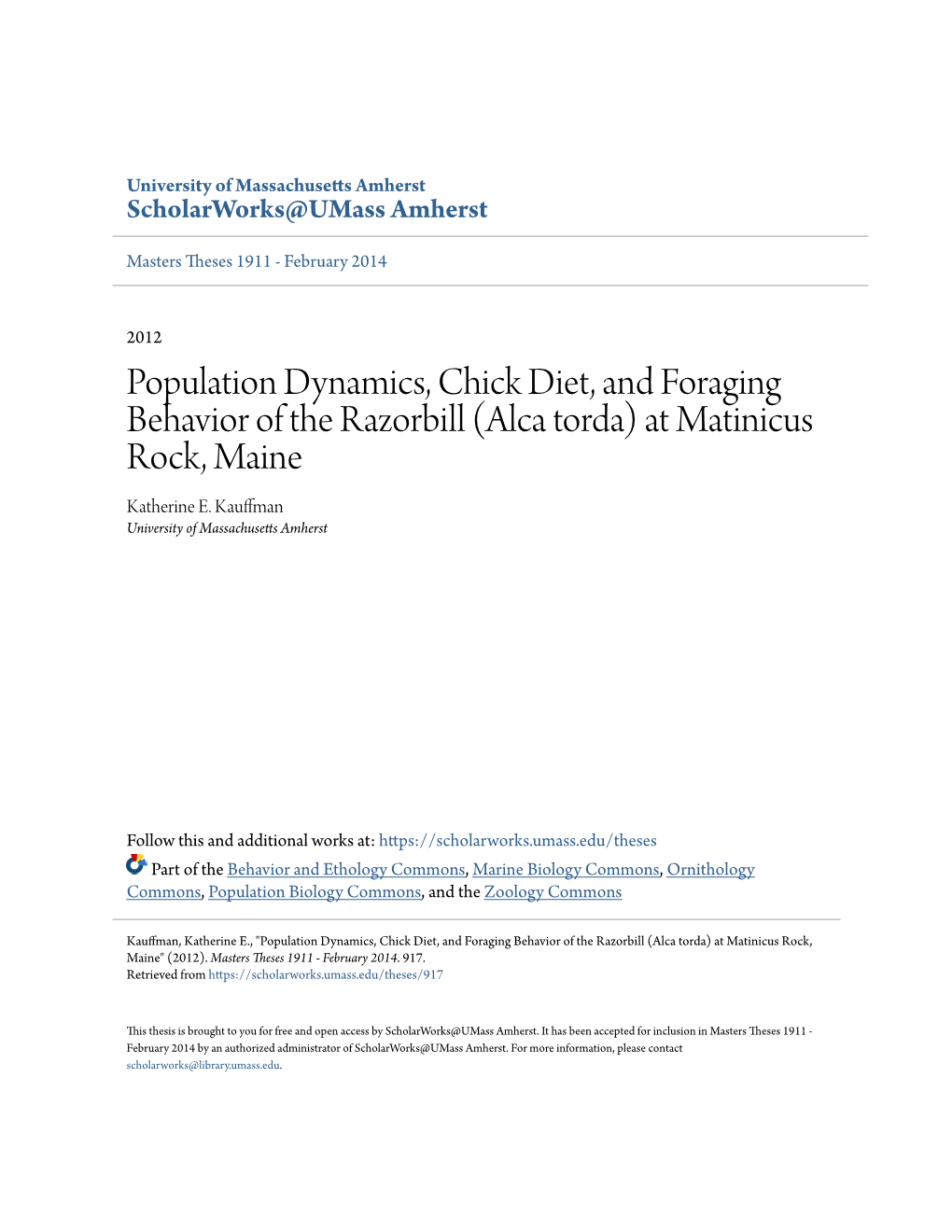 Alca Torda) at Matinicus Rock, Maine Katherine E