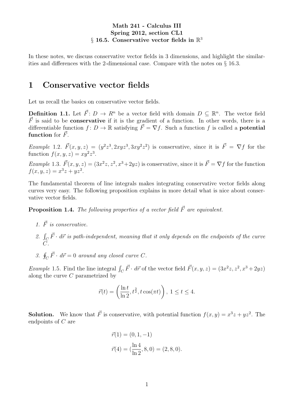 1 Conservative Vector Fields
