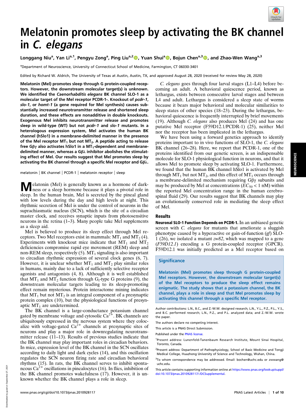 Melatonin Promotes Sleep by Activating the BK Channel in C