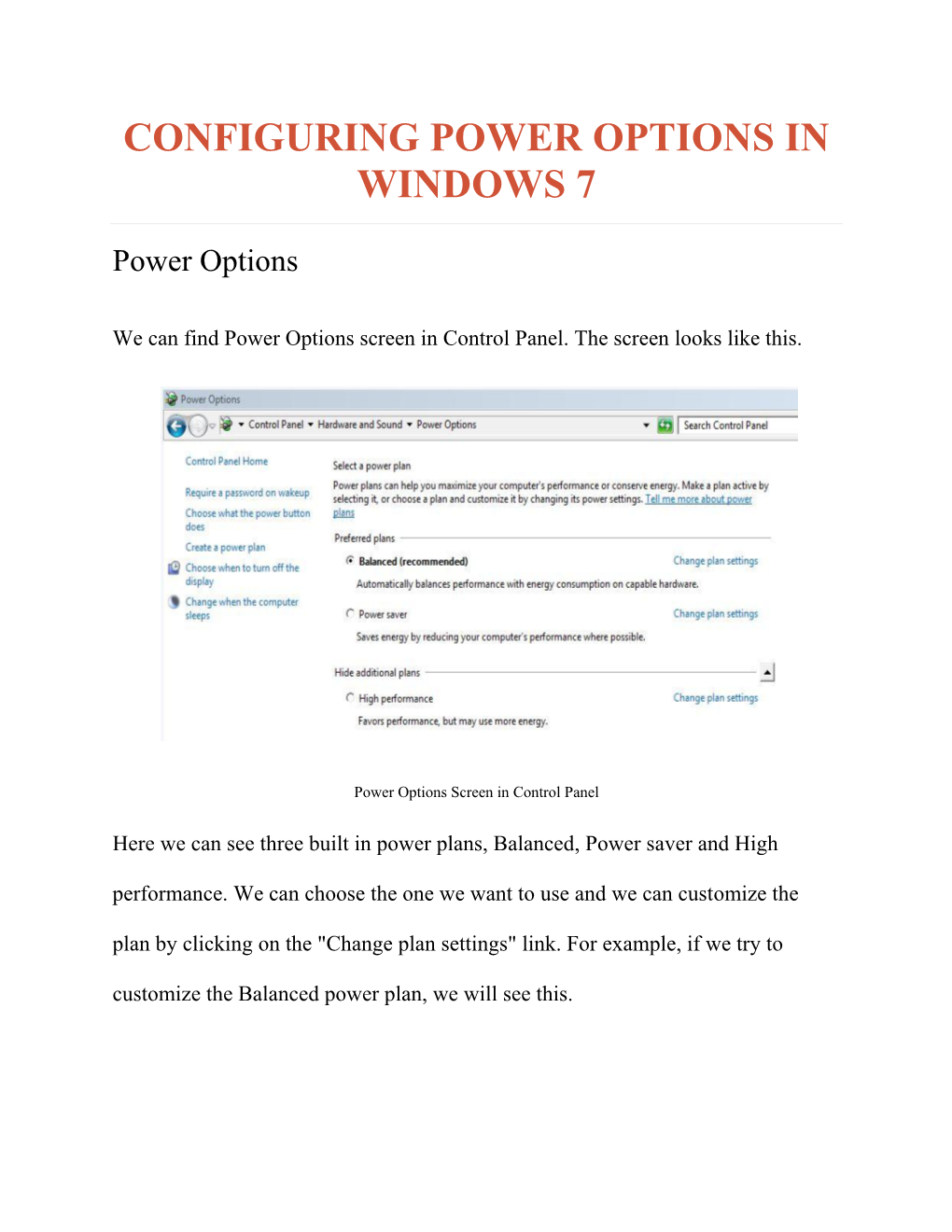 Configuring Power Options in Windows 7