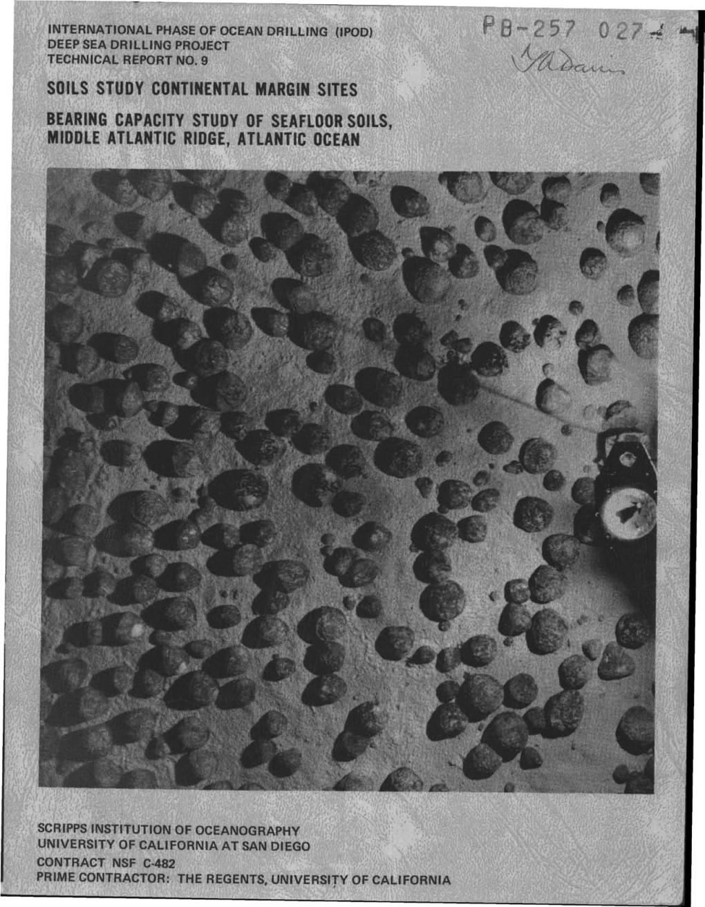 Soils Study Continental Margin Sites Bearing Capacity Study of Seafloor Soils, Middle Atlantic Ridge, Atlantic Ocean