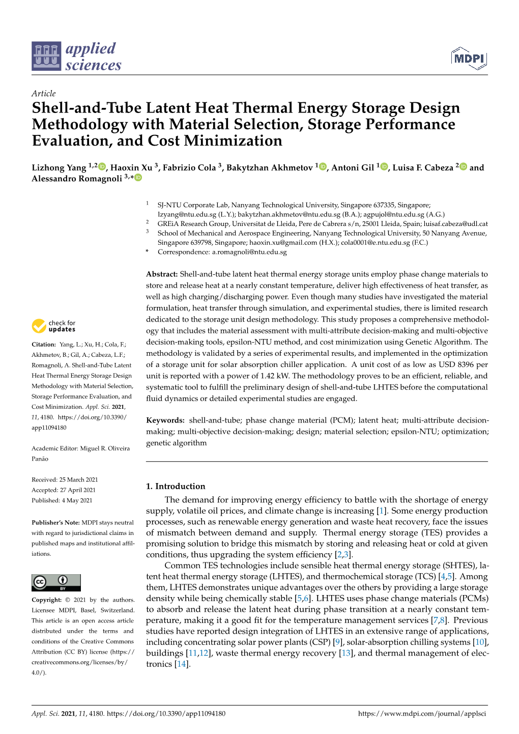 Shell-And-Tube Latent Heat Thermal Energy Storage Design Methodology with Material Selection, Storage Performance Evaluation, and Cost Minimization