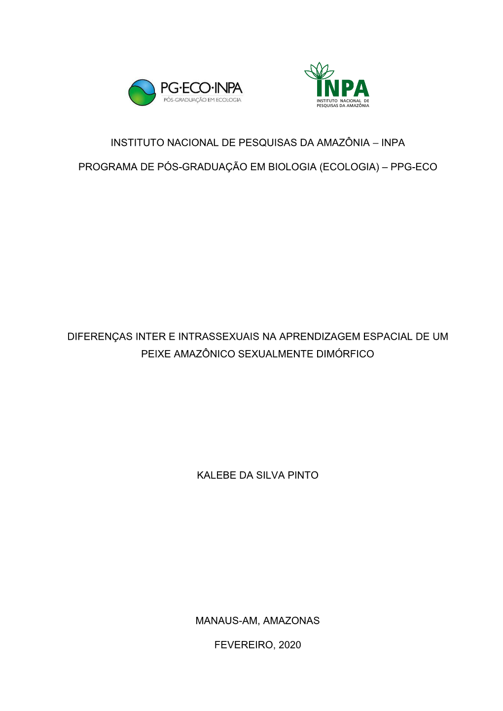 Instituto Nacional De Pesquisas Da Amazônia Inpa Programa De Pós