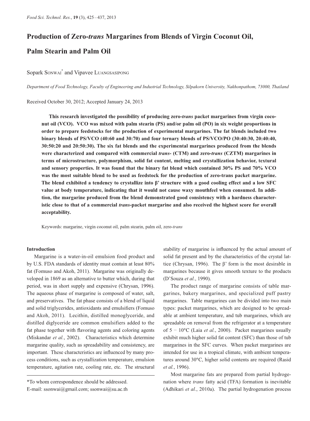 Production Of Zero Trans Margarines From Blends Of Virgin Coconut Oil