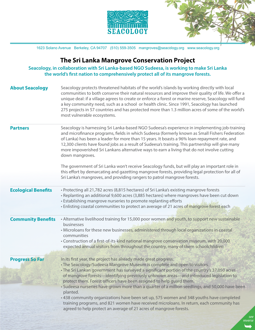 The Sri Lanka Mangrove Conservation Project Docslib