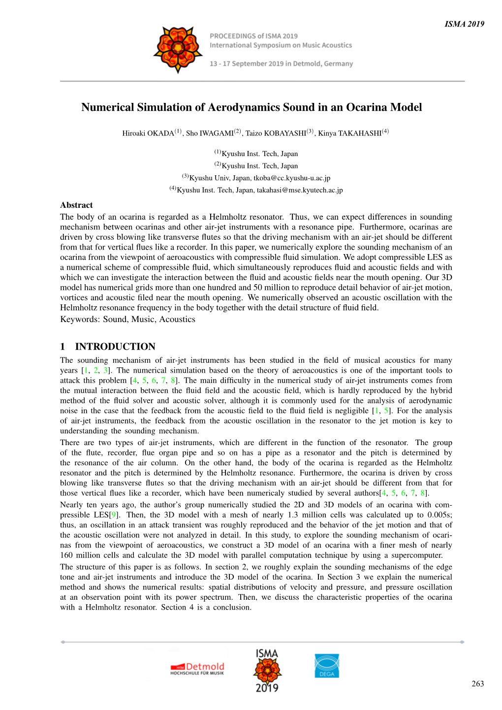 Numerical Simulation of Aerodynamics Sound in an Ocarina Model