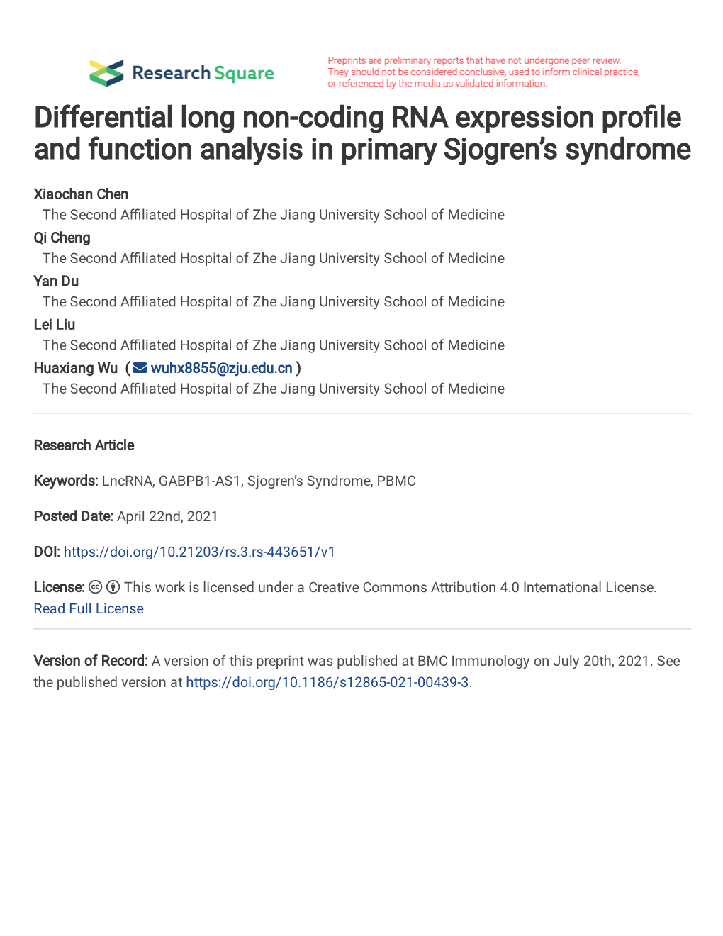 Differential Long Non Coding RNA Expression Profile And Function