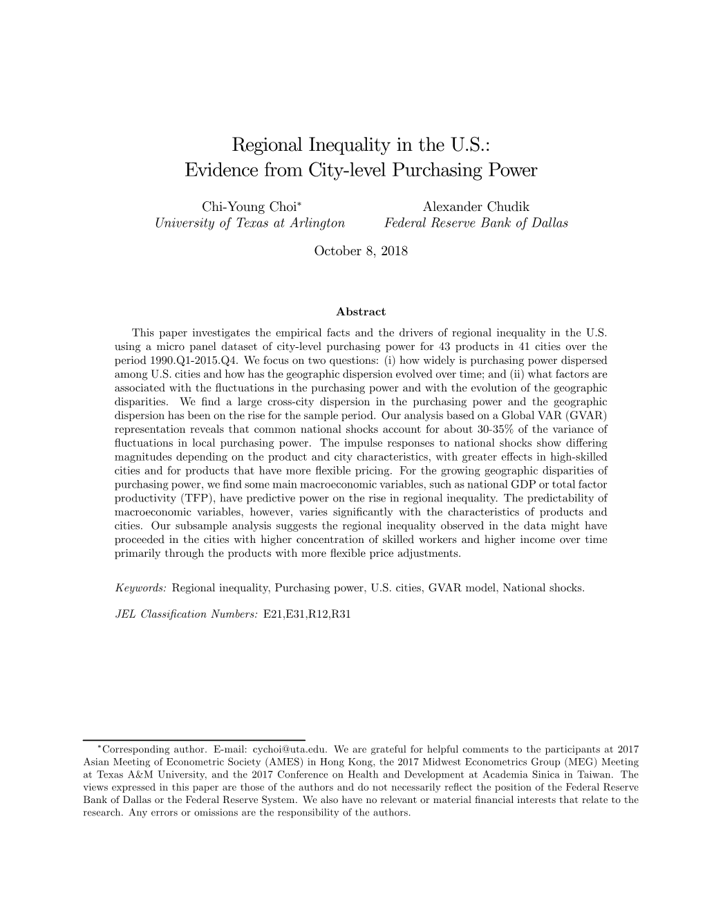 Regional Inequality in the US