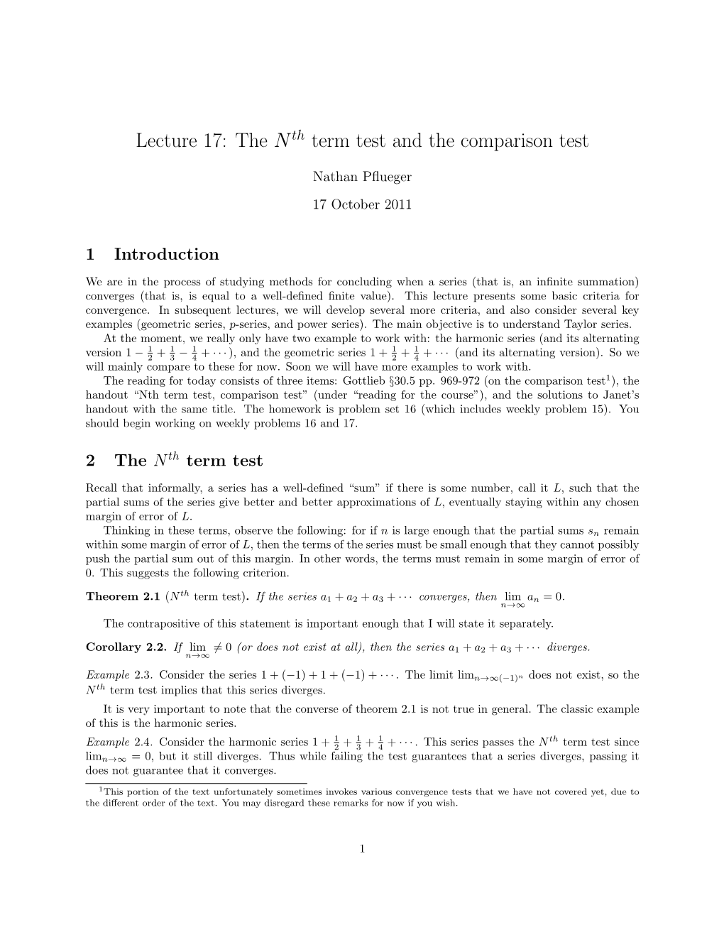 The Nth Term Test And The Comparison Test Docslib