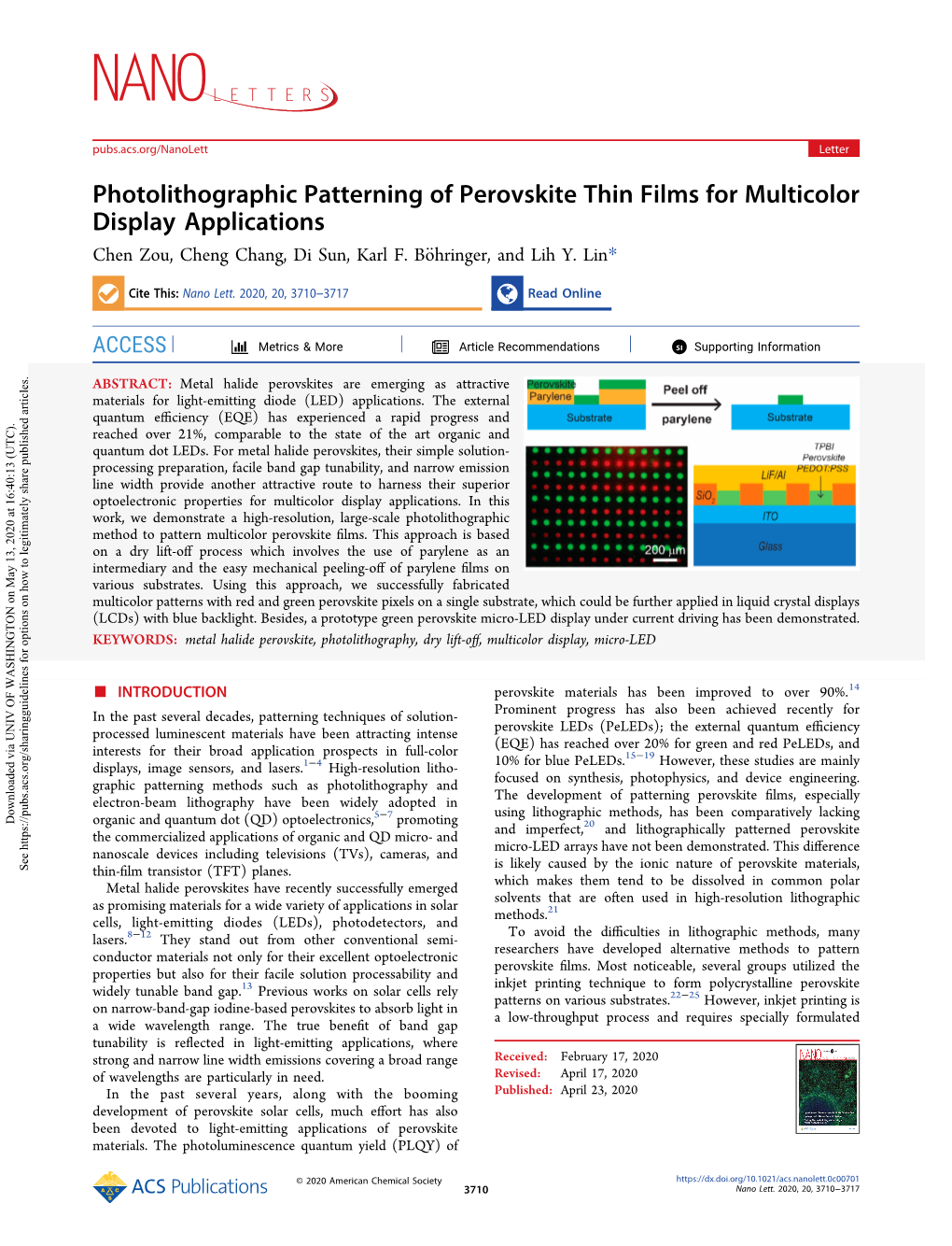 Photolithographic Patterning Of Perovskite Thin Films For Multicolor