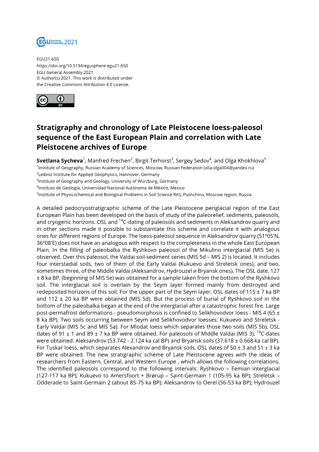 Stratigraphy And Chronology Of Late Pleistocene Loess Paleosol Sequence