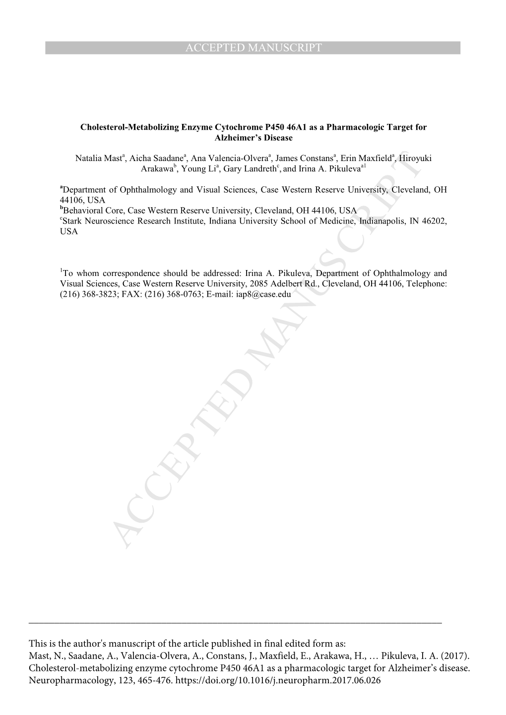 Cholesterol-Metabolizing Enzyme Cytochrome P450 46A1 As a Pharmacologic Target for Alzheimer’S Disease