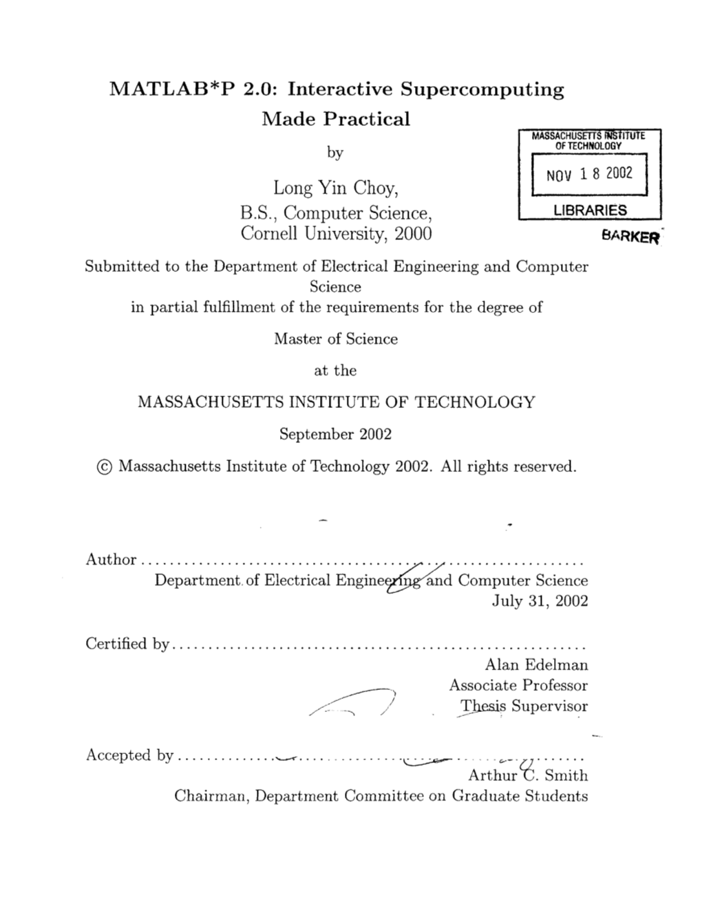 MATLAB*P 2.0: Interactive Supercomputing