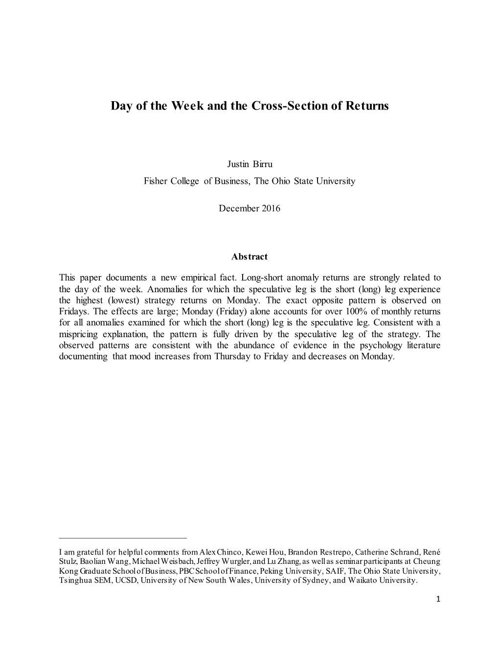 Day of the Week and the Cross-Section of Returns