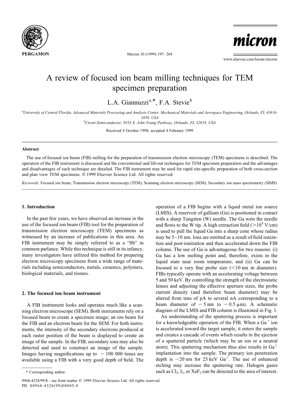 A Review Of Focused Ion Beam Milling Techniques For TEM Specimen