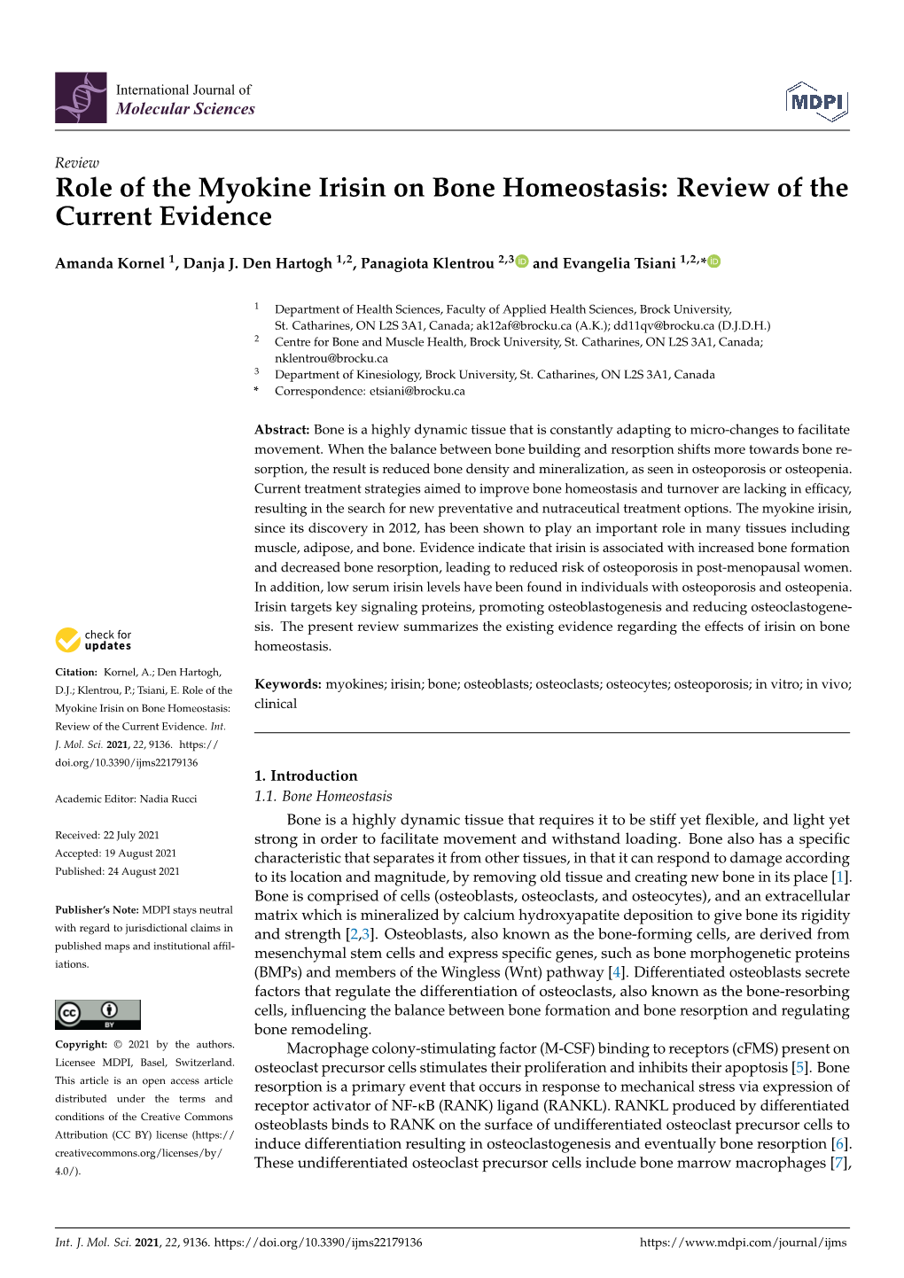 Role Of The Myokine Irisin On Bone Homeostasis Review Of The Current