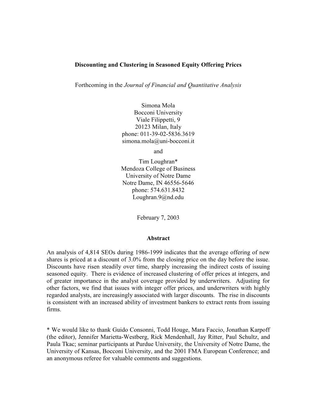 Discounting and Clustering in Seasoned Equity Offering Prices