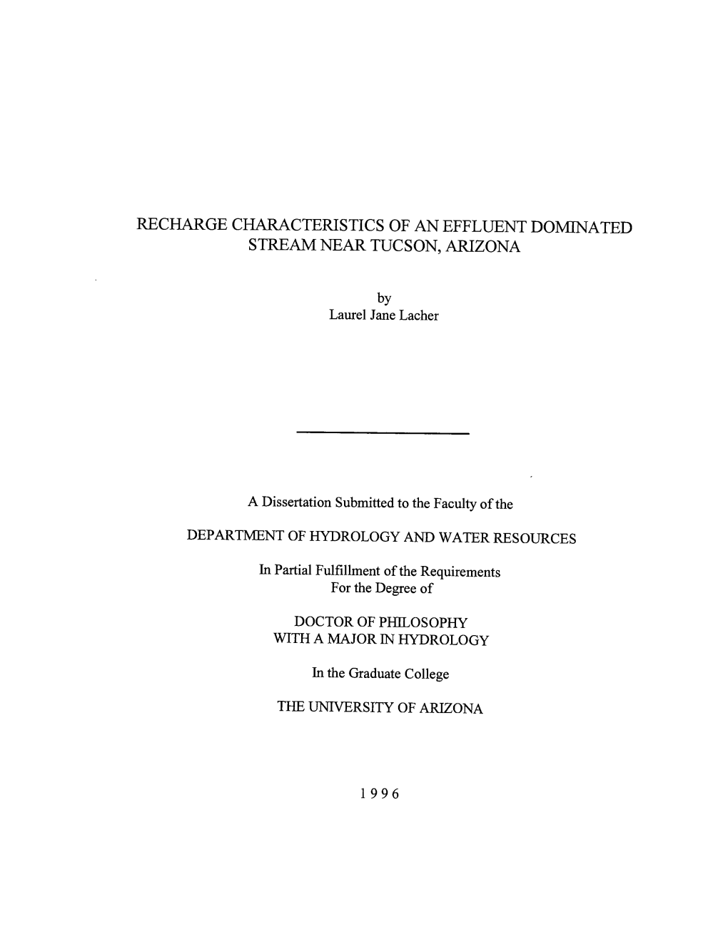 Recharge Characieristics of an Effluent Domina 1 Ed Stream Near Tucson, Arizona