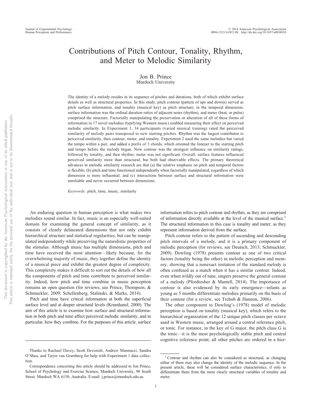 Contributions of Pitch Contour, Tonality, Rhythm, and Meter to Melodic Similarity