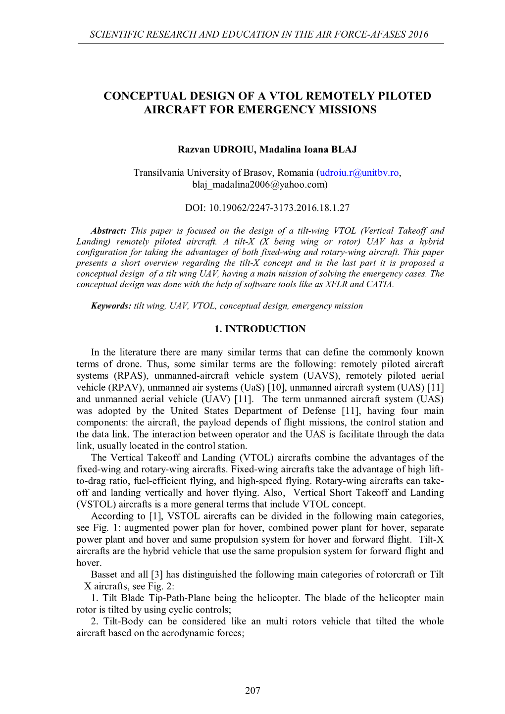 Conceptual Design of a Vtol Remotely Piloted Aircraft for Emergency Missions