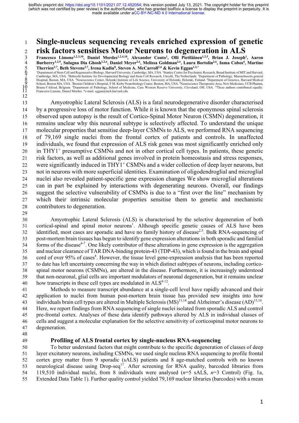 Single-Nucleus Sequencing Reveals Enriched Expression of Genetic Risk